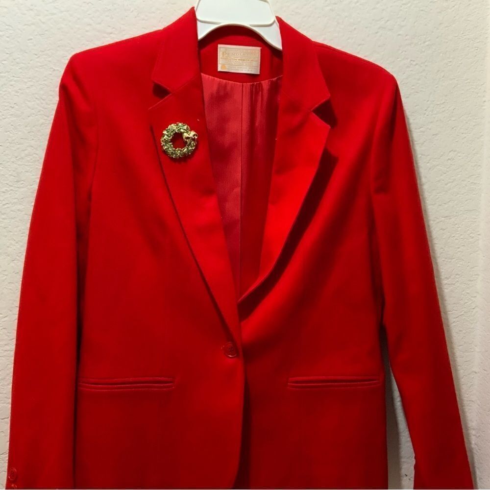 Pendleton Vintage Red Wool Blazer Jacket Size 8 one Button Made In USA